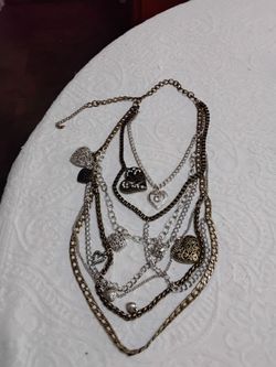 Layered Heart Charm Statement Necklace