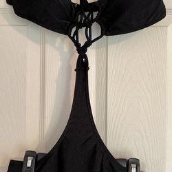 Black One Piece Side Cutout Halter Swimsuit Size L