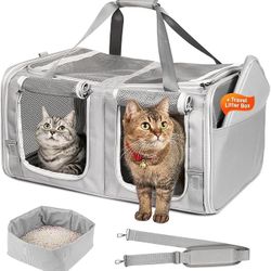 Cat Carrier for 2 Cats, 23.6''x 16.7''x 13'' Large Cat Travel Carrier with Litter Box, Pet Carrier with Great Ventilation, Double Pet Carrier with Zip