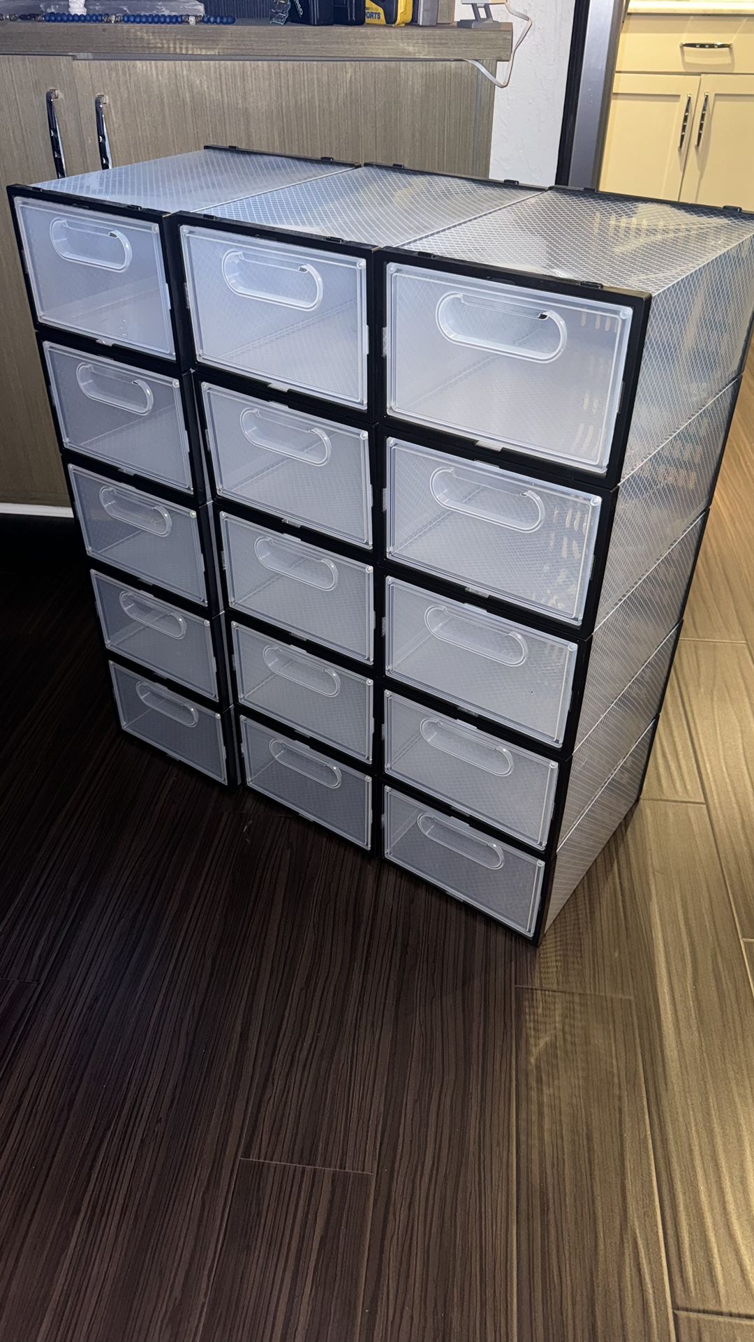 15 Shoe Storage stackable Boxes with Magnetic Door.