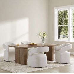 Upholstered Dining Chairs with Casters, Modern Barrel Side Armchair with Rollers for Dining Room, Bedroom, Kitchen, Reading Room, Beige, Set of 4$480