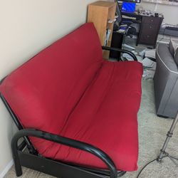 Futon Red Cushion Black Frame