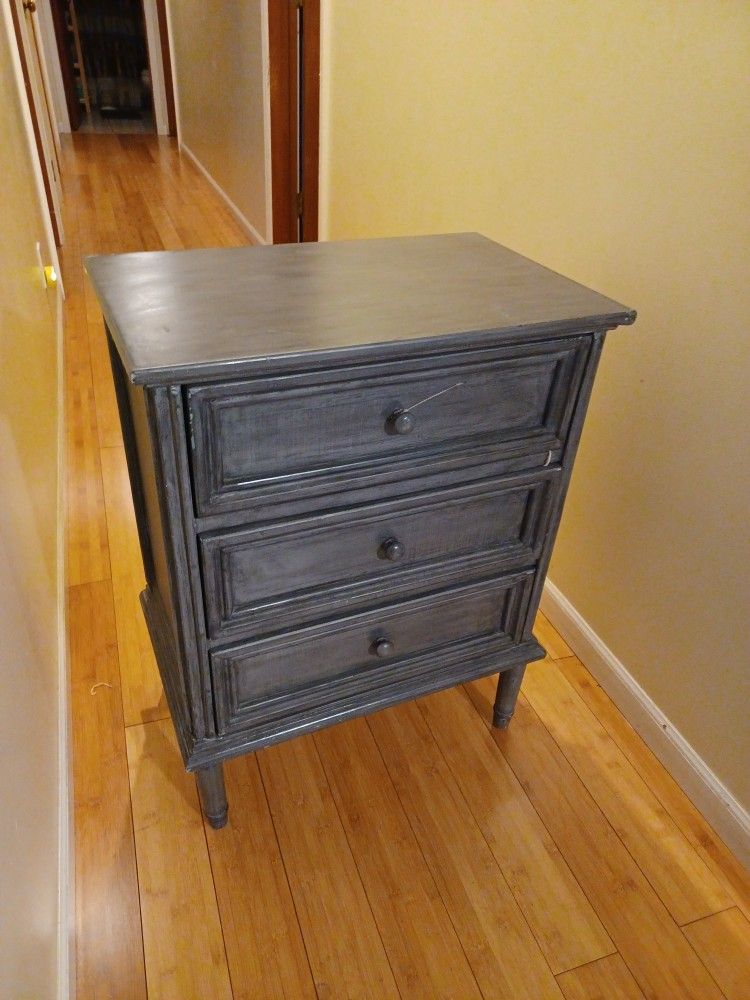 New Solid Wood 3-Drawer Grey Nightstand