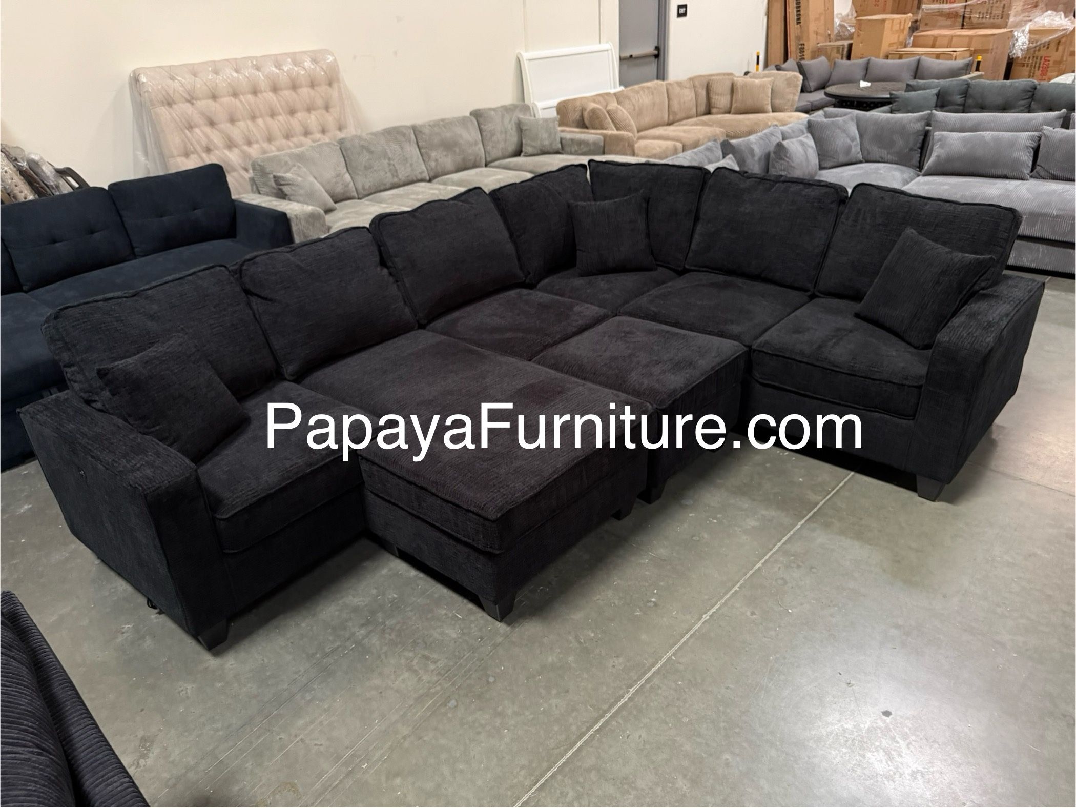New! REVERSIBLE Large Sectional Sofa And Ottoman, Reversible Chaise Couch, Sectional, U-shaped Sofa, Sectionals Sofas, Couch,Blac