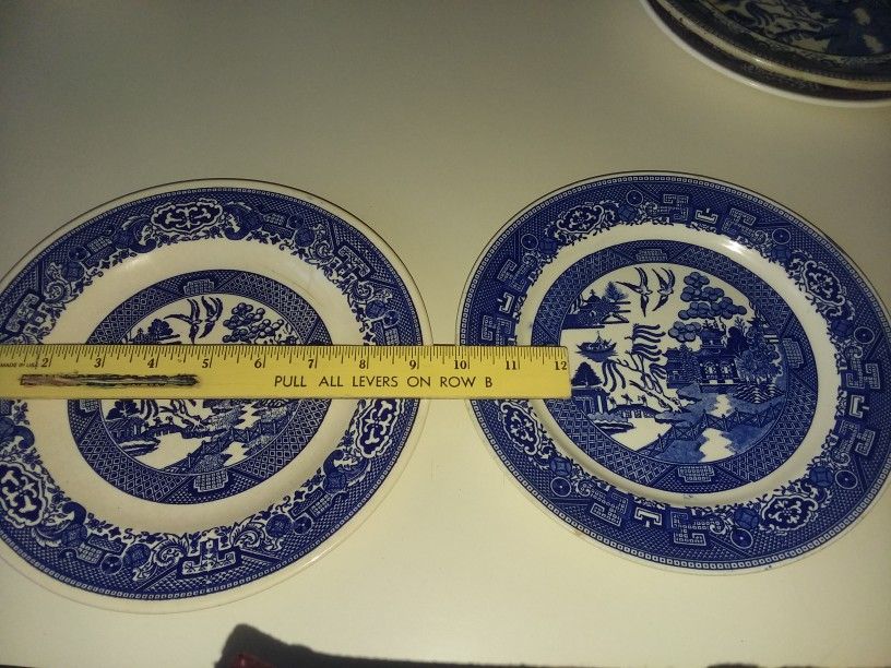Pair of BLUE AND WHITE Willow Plates