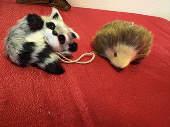 Set of 2 Ornaments - Raccoon & porcupine Woodsy  Christmas Holiday Decor Decorations- Simi Valley 