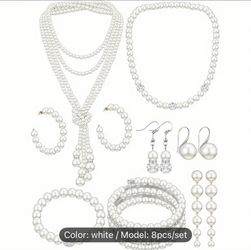 8pcs/set Faux Pearl Jewelry Set