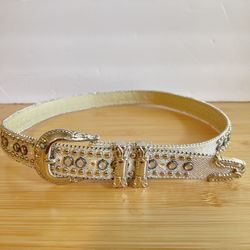 Vintage white iridescent rhinestone studded belt.