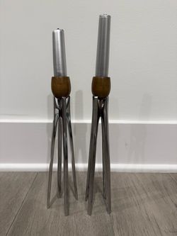 Mid-Century Modern Metal Candlestick Holders Set of 2