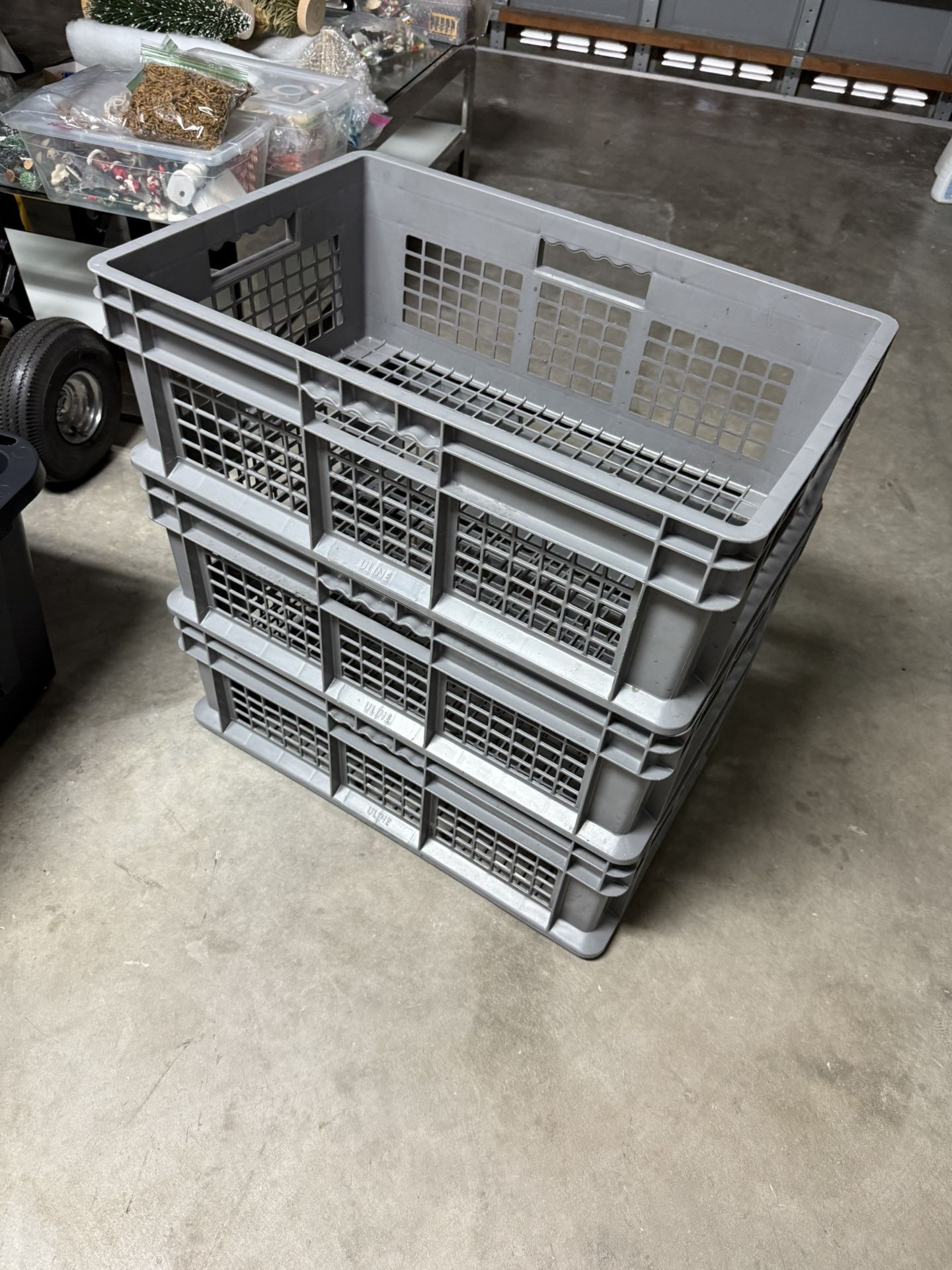 4 Big And Strong Plastic Containers Storage Bins Stackables- Totes - Trays 24” X 16” X 8”