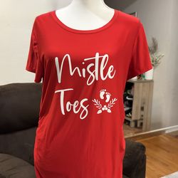 Time And Tru Maternity Mistle Toes Red Women's Holiday Tee - Sz Med