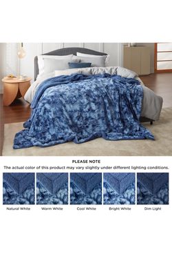 Bedsure Sherpa Blanket Queen Size - Soft, Fuzzy & Fluffy Faux Fur - Warm, Cozy Blanket for Couch, Sofa and Bed, Tie Dye Design, Indigo, 90x90 Inches