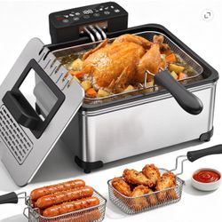 5.3QT Deep Fryer with Touch Screen, Stainless Steel Fryer with 3 Baskets