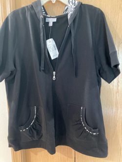 NWT Fashion bug zip hoodie black with zebra accents short sleeve size OX
