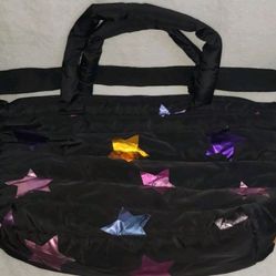 Tote Bag Book Bag Black With Multi Color Stars 14"×20" Zip Closure