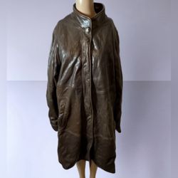 Knoles & Carter London VTG Heavy Leather Trenchcoat Italian Lambskin Size 2XL