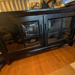 Crate & Barrel Black Corner TV Stand With Storage Doors