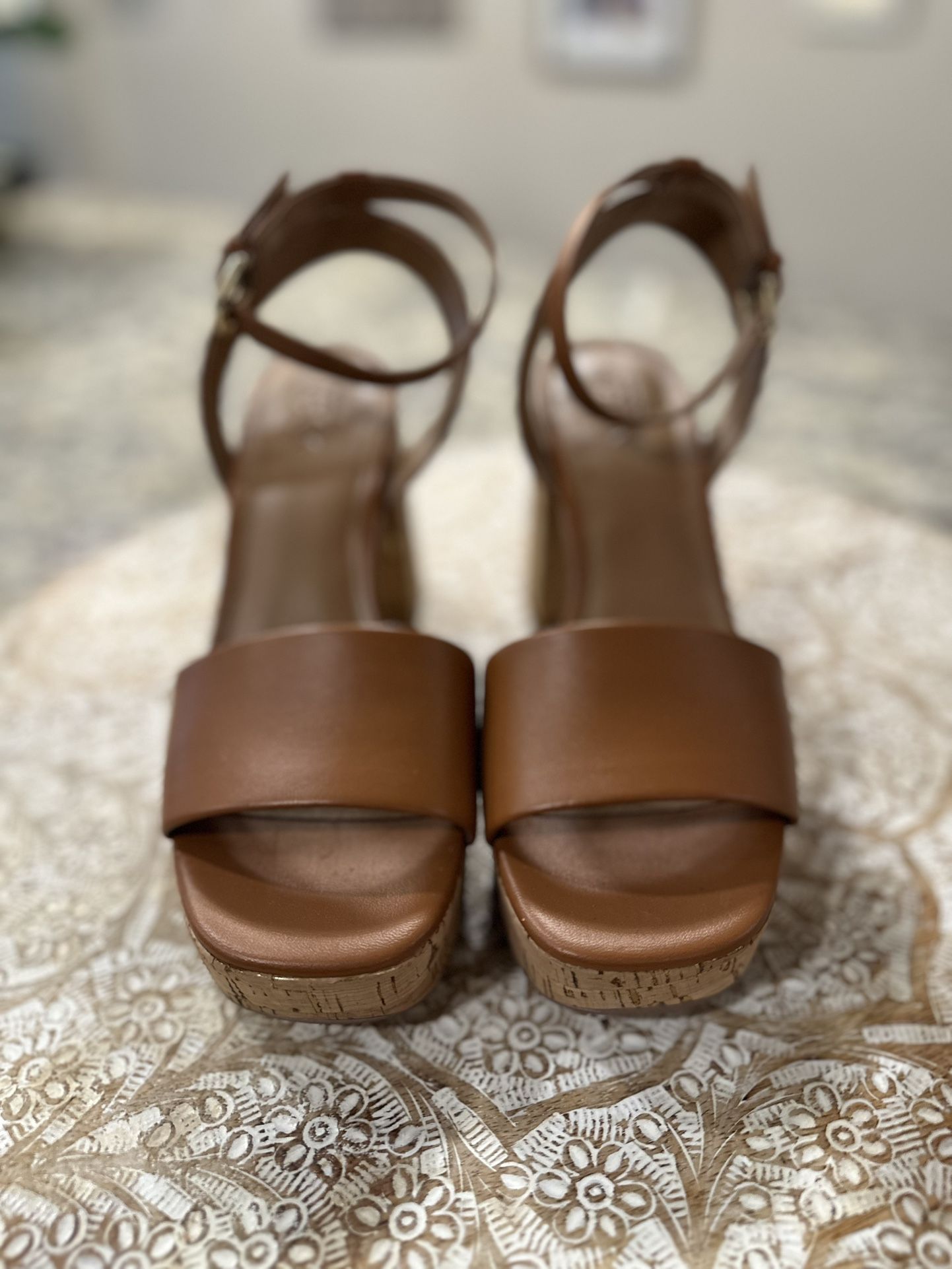 Size 6.5 Nordstrom Rack Brown Leather Block Heel Open Toe