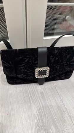 Black Velvet Rhinestone Shoulder Bag – Y2K Evening Purse