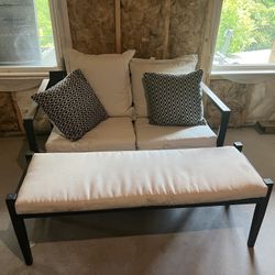 Modern Patio Loveseat + Bench Set (Cushions Cleaned!)