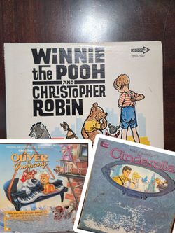 Vintage Disney Vinyl Records LP Lot of 3 – Cinderella, Winnie The Pooh, Oliver & Company