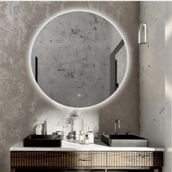 Niccy Round LED Bathroom Mirror With Light, 42" Backlit Mirror For Bathroom