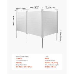 VEVOR 3 Panels Outdoor Privacy Screen, 50 x 50 in Air Conditioner Fence with 27.6 in Ground Stakes, Pool Equipment Enclosure, Horizontal Vinyl Privacy