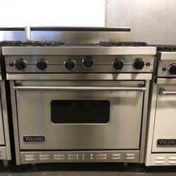 Viking 36” Wide Gas Range Stove Stainless Steel With Charbroil Grill 