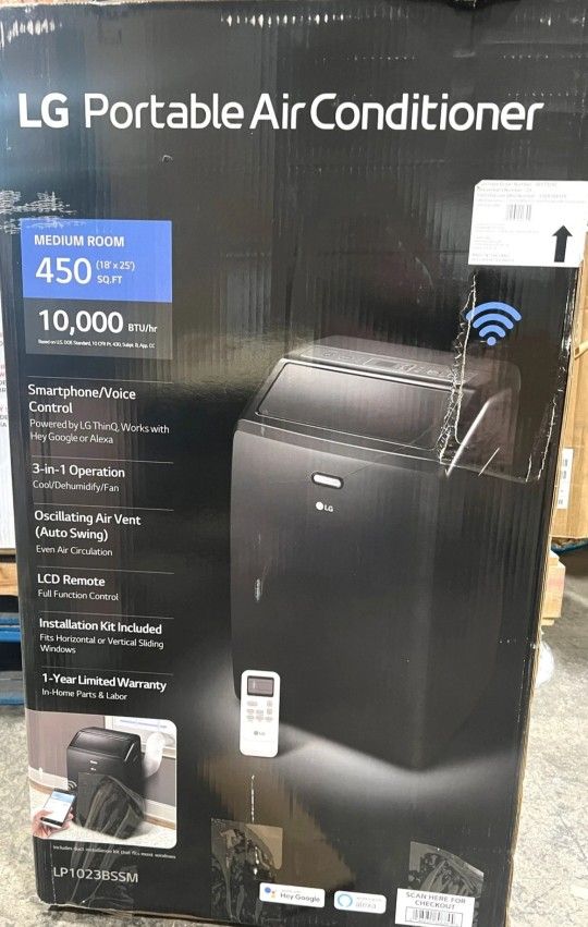 10,000 BTU (13,500 BTU ASHRAE) 115-Volt Portable Air Conditioner Cools 450 Sq. Ft. with Dehumidifier and Wi-Fi in Black