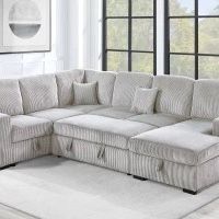 120” Plush Large Sectional Sofa Bed, Grey Sectional Sofa Bed, Sleeper Sofa, Couch, Sectional, Pull-out Bed Sofa Couch, Sleeper Sofa, Ivory Beige Couch