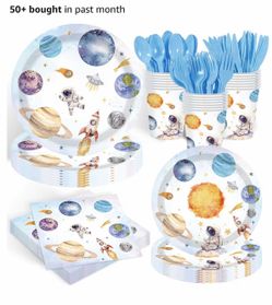 140PCS Space Themed Paper Plates Party Supplies Decorations