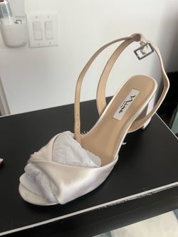 Ivory/ White Satin short block Heel