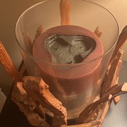 Huge Candle With Wood Holder