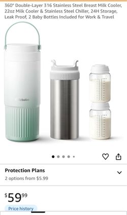 Brand new 360° Double-Layer 316 Stainless Steel Breast Milk Cooler, 22oz Milk Cooler & Stainless Steel Chiller, 24H Storage, Leak Proof, 2 Baby Bottle