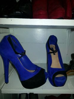 H by Halston blue and black suede stilettos