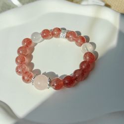  Natural Crystal Bracelet – Strawberry Quartz & Rose Quartz ✨  