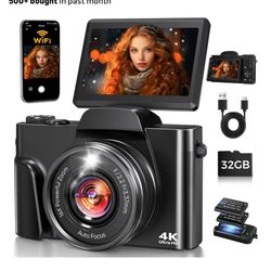 FACLAM 4K Digital Camera 64MP WiFi 180 Flip Screen