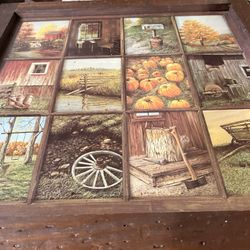 Vintage HOMCO Home Interiors B Mitchell 12 Window Pane Picture Fall Rustic