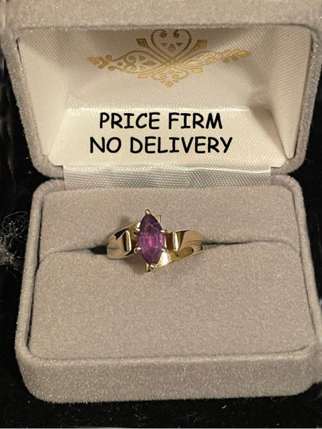 10K Yellow Gold, Size 6m Marquise Cut Amethyst Ring