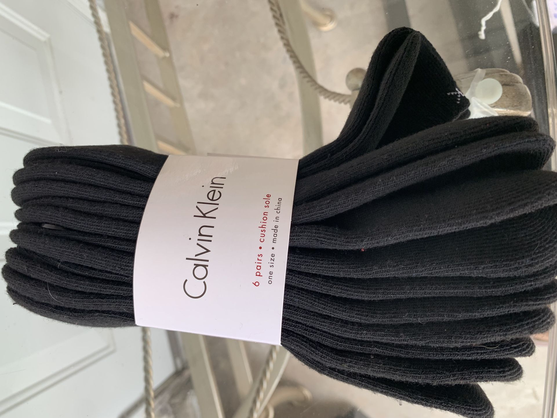 New 6 Pairs No Show Socks Calvin Klein Brand, Solid Black, Has Logo On Back Of Each Pair