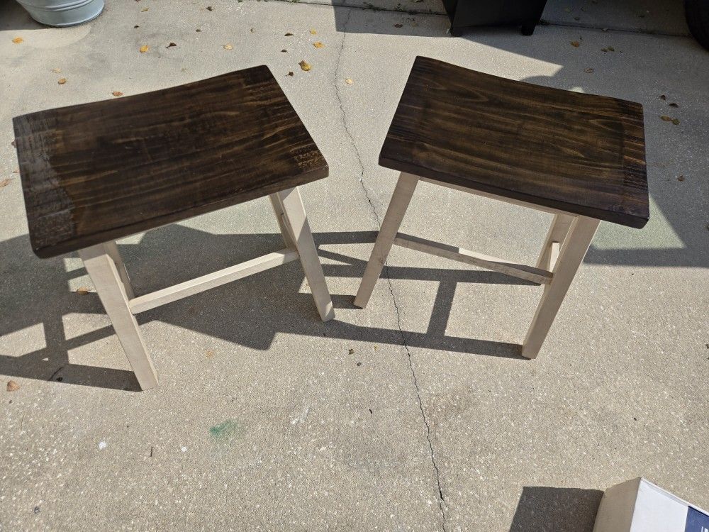 Pair Of Wood Stools Or Benches Farmhouse Modern Style