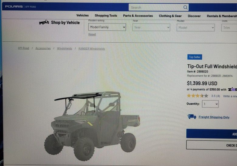NIB Polaris Tip Out Full Windshield