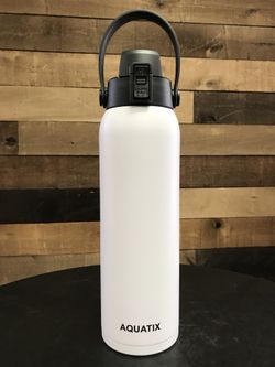 New Aquatix Double Wall Insulated Bottle White 32 ounce Keeps your water cold 24 hours hot 6 hours
