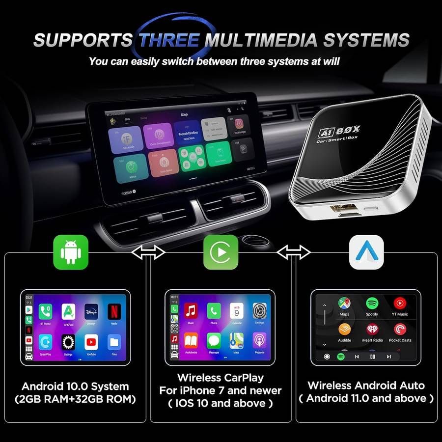 thumbnail image 2 of 3-in-1 Wireless CarPlay & Android Auto Adapter – Plug & Play, USB, WiFi, Bluetooth 2 of 4
