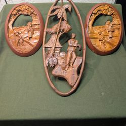 Asian Hand Carved Wooden Farmer wall art