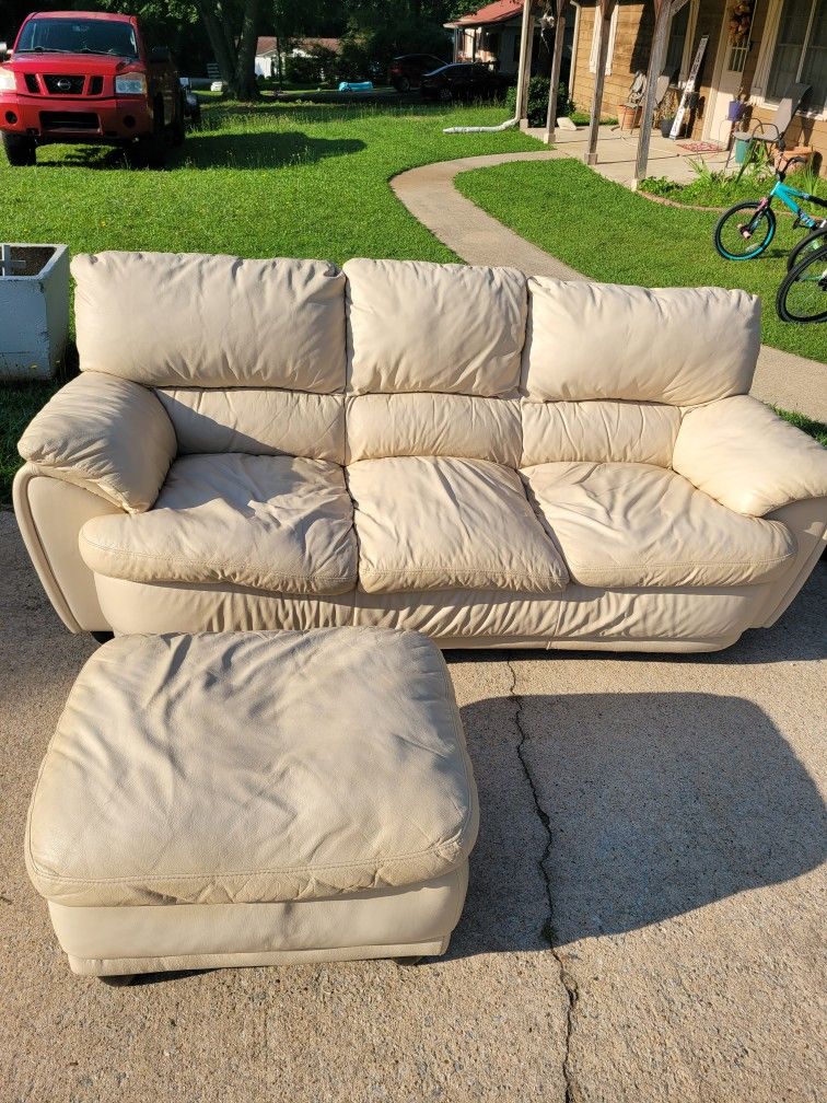 Real Leather Couch And Ottoman