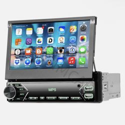 Car Stereo Single Din Touchscreen, 7 Inch Flip Out Car Radio 1 DIN with Bluetooth FM Radio Mirror Link for Android/iOS Phone Support TF/USB + Camera +
