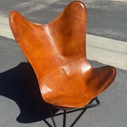 Real Authentic Leather Tan Brown Butterfly Chair Lounge Chair