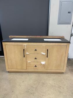 Vanity Art Avignon 60 in. Double Sink Freestanding Light Wheat Bathroom Vanity with Black Limestone Top, Assembled