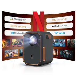 WEMAX Google TV Projector, Netflix Officially Licensed 4K Support, Mini Projector with Wifi and Bluetooth, Smart Movie Projector for Home Theater